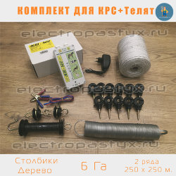 Комплект электропастух для КРС + Телята на 6 Га на Столбики из Дерева / Верёвка